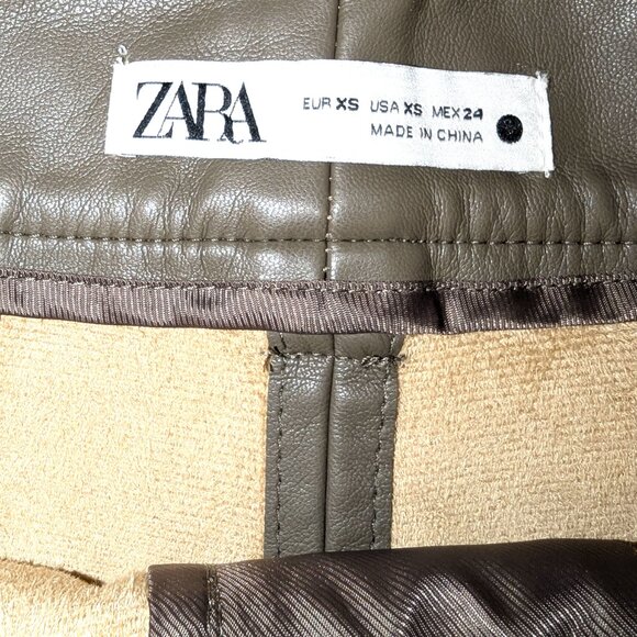 Zara | Taupe Francoise Straight Leg High-Waisted Faux Leather Trouser Pants | XS - Picture 4 of 16